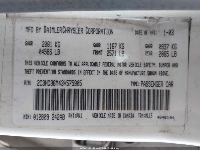 2003 CHRYSLER CONCORDE 2C3HD36M43H575905 Photo 8