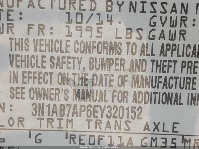 3N1AB7AP6EY320152 Nissan SENTRA S
