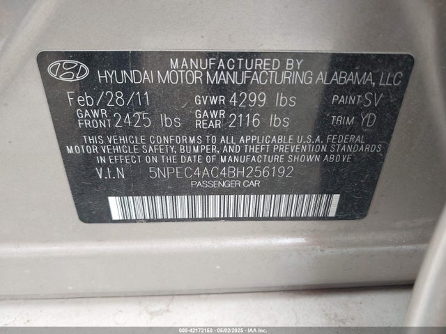 Продажа на аукционе авто 2011 Hyundai Sonata Limited, vin: 5NPEC4AC4BH256192, номер лота: 42172150