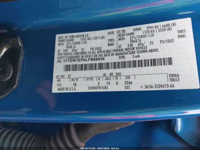 1FTEW1EP0LFB88939 Ford F-150 Xlt