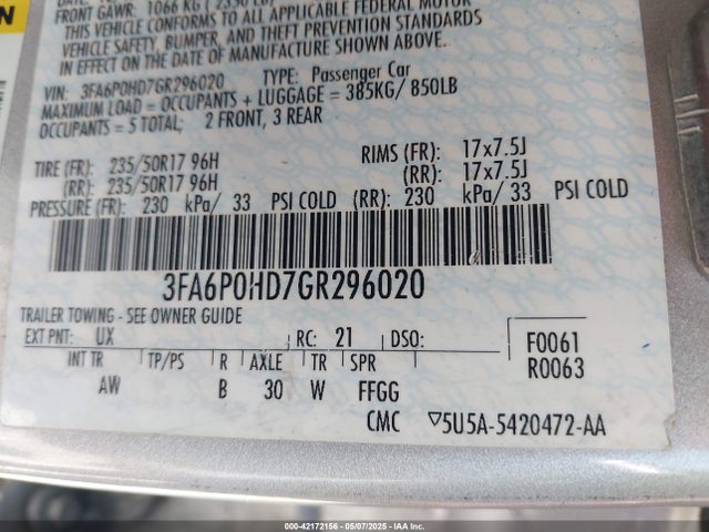 Ford FUSION SE 2016 3FA6P0HD7GR296020 Image 9