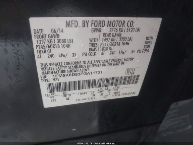 1FM5K8D83FGA11701 Ford EXPLORER XLT