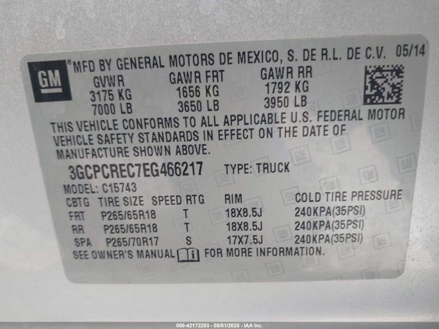3GCPCREC7EG466217 Chevrolet Silverado 1500 1lt