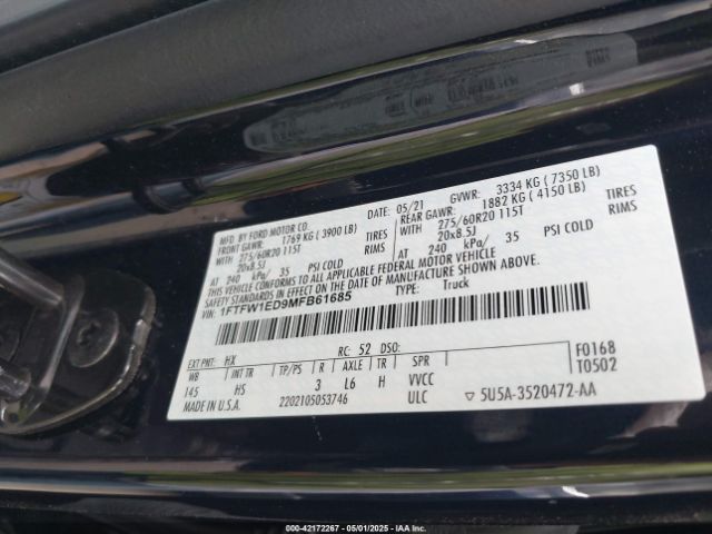 2021 FORD F-150 1FTFW1ED9MFB61685 Photo 8