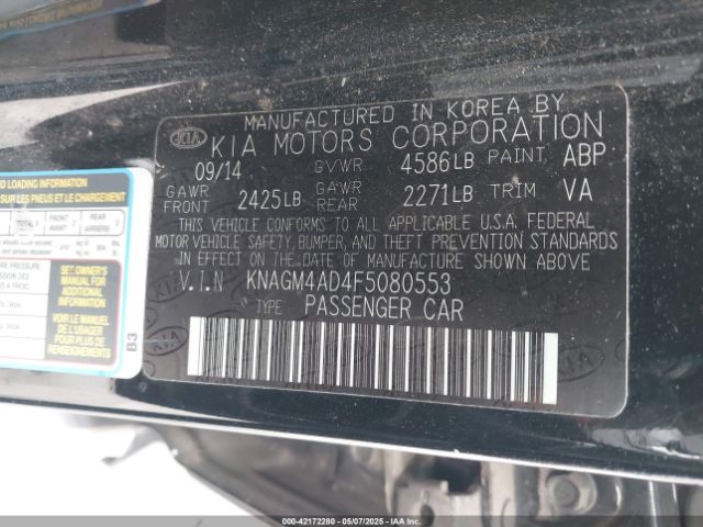 KNAGM4AD4F5080553 KIA OPTIMA HYBRID