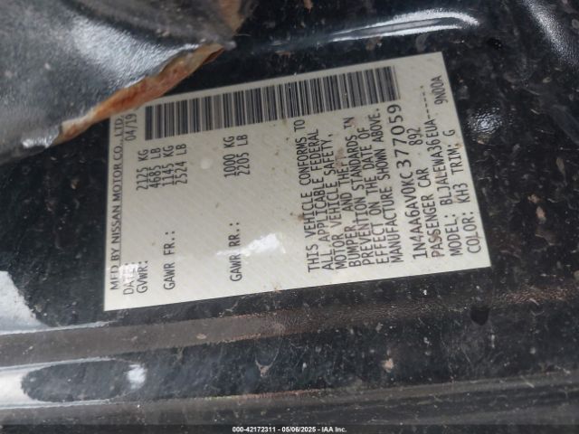 1N4AA6AV0KC377059 Nissan Maxima 3.5 Sl