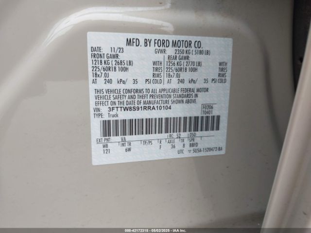 3FTTW8S91RRA10104 Ford Maverick Lariat