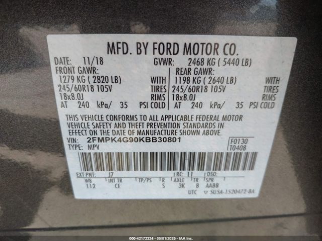 2019 FORD EDGE 2FMPK4G90KBB30801 Photo 8
