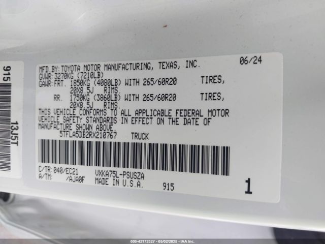 5TFLA5DB2RX210767 Toyota v35a-fts