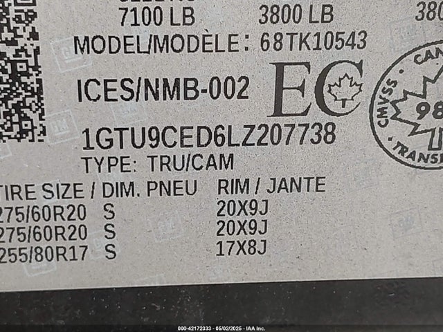 1GTU9CED6LZ207738 GMC Sierra 1500 4wd  Short Box Elevation/4wd  Standard Box Elevation