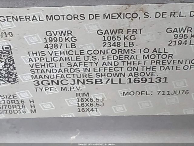 3GNCJNSB7LL169131 Chevrolet Trax Awd Ls