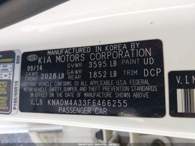 KNADM4A33F6466255 KIA RIO LX