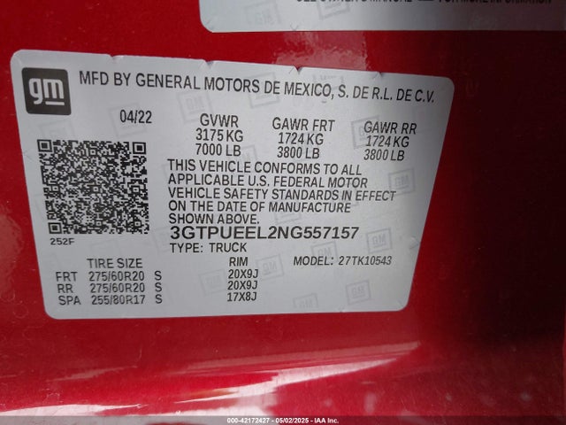 3GTPUEEL2NG557157 GMC l87