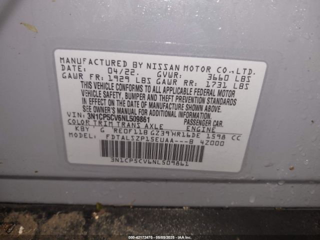 3N1CP5CV6NL509861 Nissan Kicks Sv Xtronic Cvt