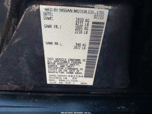 1N4AL3APXFC482594 Nissan Altima 2.5 Sv