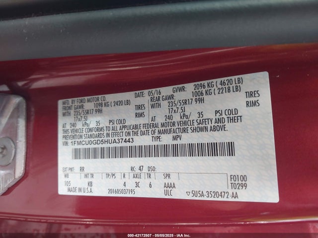 1FMCU0GD5HUA37443 Ford ESCAPE SE