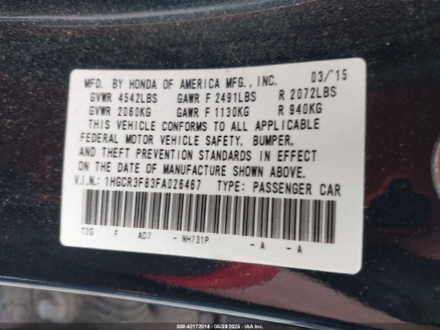 1HGCR3F83FA026467 Honda Accord Ex-l V-6