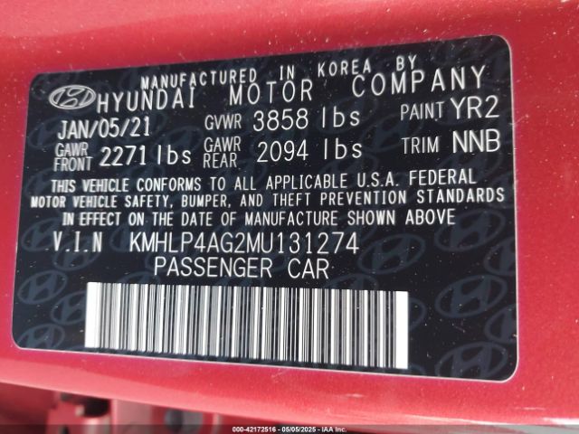 KMHLP4AG2MU131274 Hyundai Elantra Limited