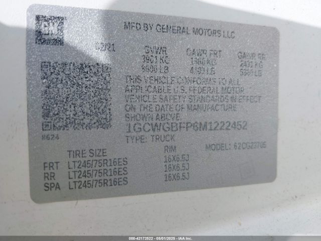 1GCWGBFP6M1222452 Chevrolet Express Cargo Rwd 2500 Extended Wheelbase Wt
