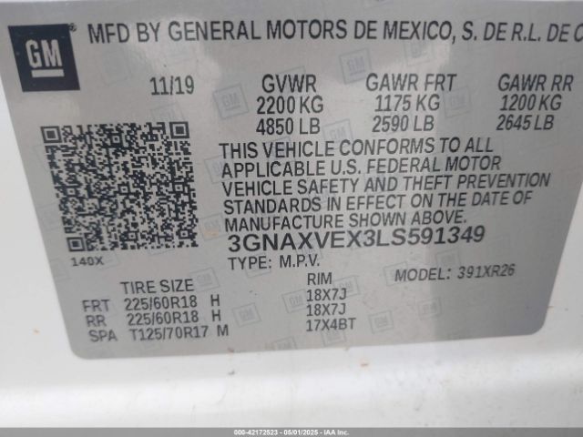 3GNAXVEX3LS591349 Chevrolet Equinox Awd Lt 2.0l Turbo