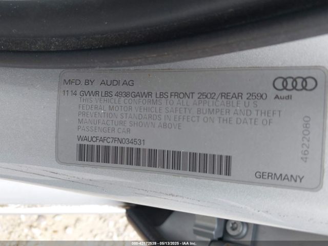 WAUCFAFC7FN034531 Audi A6 2.0t Premium