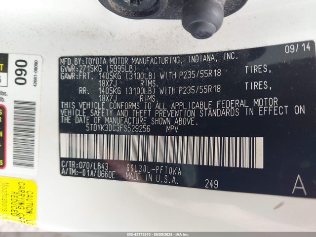 5TDYK3DC3FS529256 Toyota Sienna Limited 7 Passenger