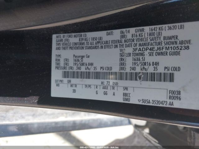 3FADP4EJ6FM105238 Ford FIESTA SE