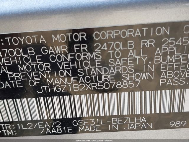 JTHGZ1B2XR5078857 Lexus Is 350 F Sport