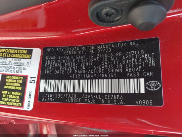4T1R11AK4PU186361 Toyota CAMRY LE