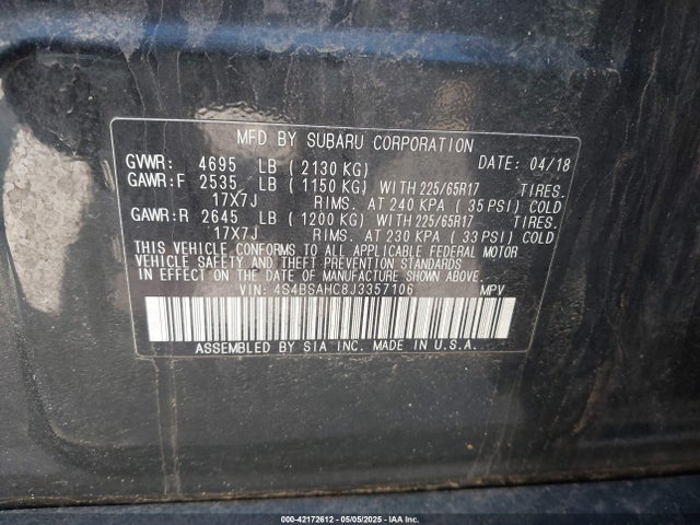 4S4BSAHC8J3357106 Subaru Outback 2.5i Premium