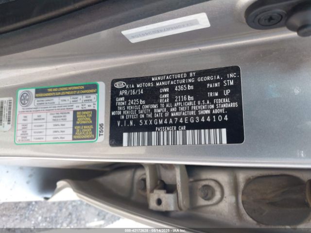 5XXGM4A74EG344104 KIA Optima Lx