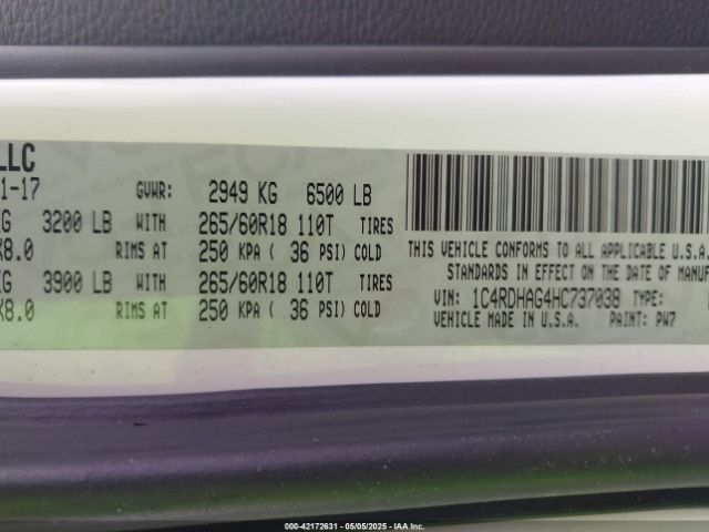 1C4RDHAG4HC737038 Dodge Durango Sxt Rwd