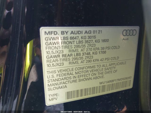WU1ARBF17MD026263 Audi Rs Q8 Tfsi Quattro Tiptronic