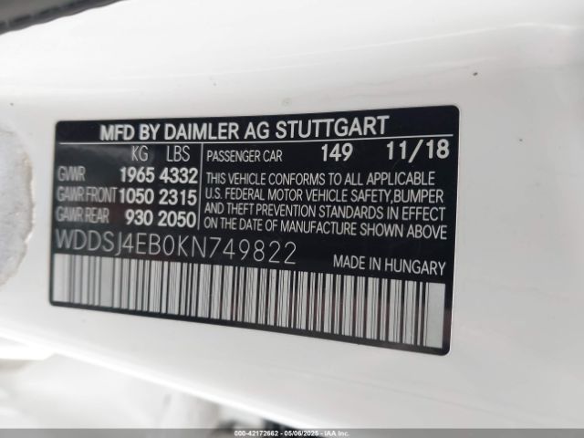 2019 MERCEDES-BENZ CLA 250 WDDSJ4EB0KN749822 Photo 8