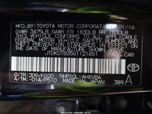 JTDKDTB35G1121651 Toyota Prius C Two