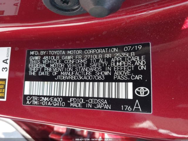 JTDBVRBD3KA007083 Toyota Mirai