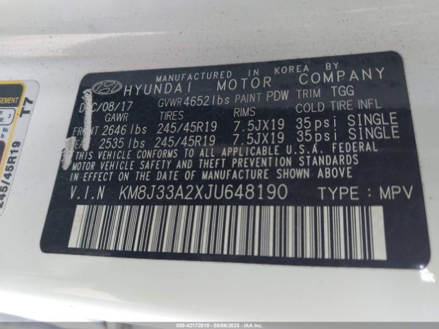 KM8J33A2XJU648190 Hyundai Tucson Value