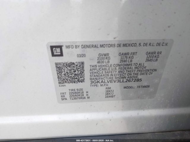 3GKALVEV3LL267285 GMC Terrain Awd Slt