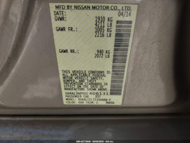 1N4AL3APXEC406131 Nissan Altima 2.5 Sv