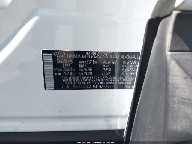 5NMS24AJ3PH656978 Hyundai Santa Fe Sel