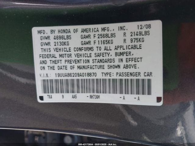 2009 ACURA TL 19UUA86209A018870 Photo 8