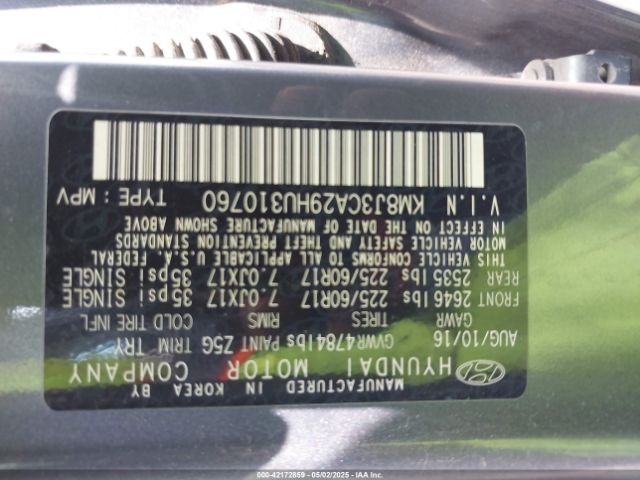 KM8J3CA29HU310760 Hyundai Tucson Eco