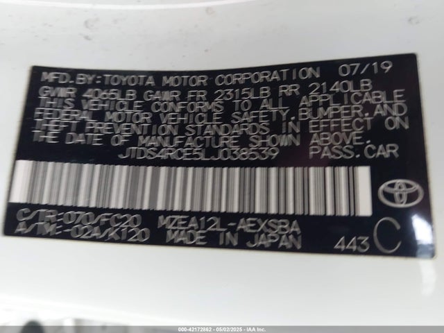 JTDS4RCE5LJ038539 Toyota COROLLA SE