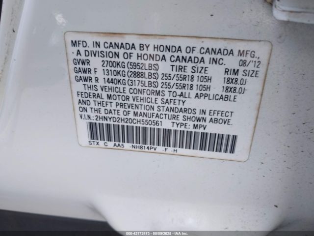 2012 ACURA MDX 2HNYD2H20CH550561 Photo 8