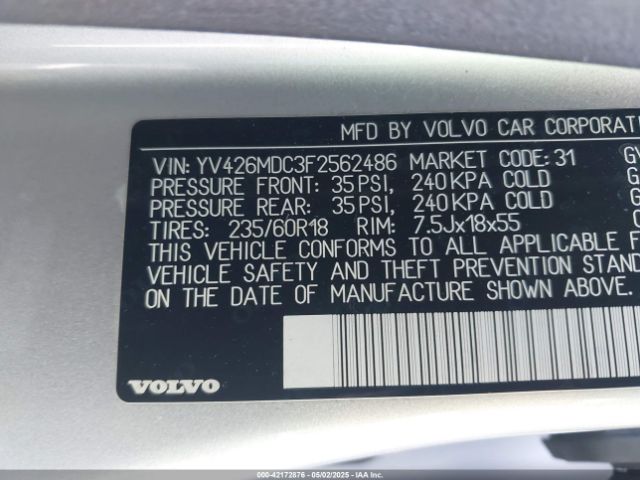 YV426MDC3F2562486 Volvo Xc60 T5 Premier Plus