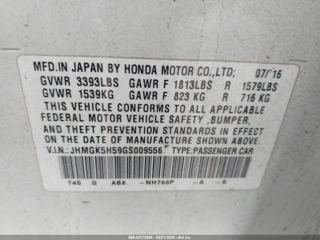 JHMGK5H59GS009556 Honda FIT LX