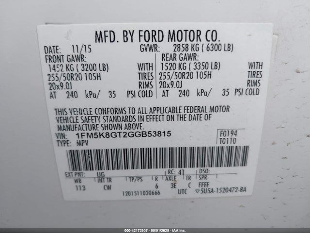 1FM5K8GT2GGB53815 Ford EXPLORER SPORT