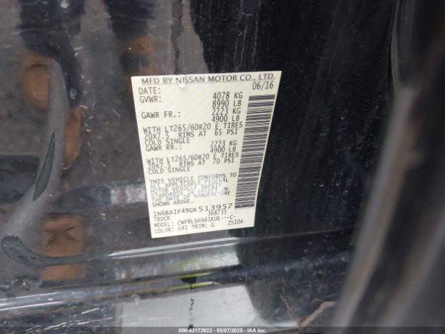 1N6BA1F49GN513957 Nissan Titan Xd Sv Diesel