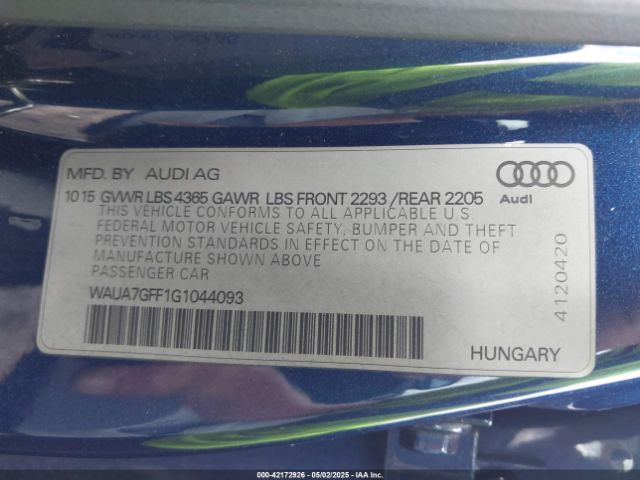 WAUA7GFF1G1044093 Audi A3 1.8t Premium