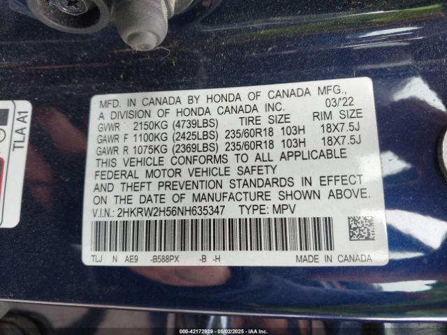 2022 HONDA CR-V 2HKRW2H56NH635347 Photo 8